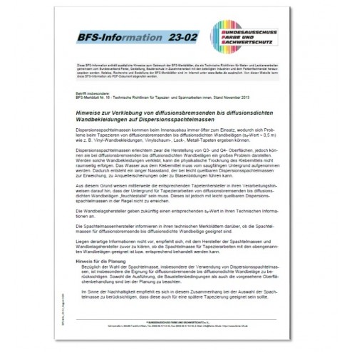 BFS-Info zu MB 16; Hinweise zur Verklebung 