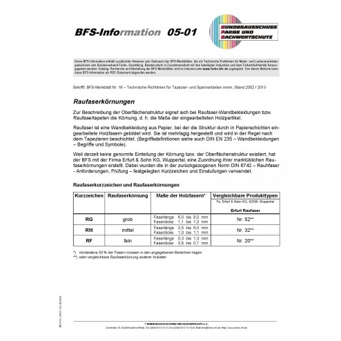 BFS Info zu MB Nr. 16, Raufaserkörnungen